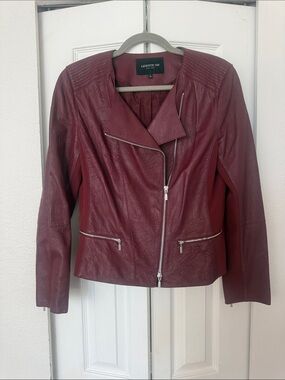 Lafayette 148 New York Wine Moto Jacket with Silver Hardware